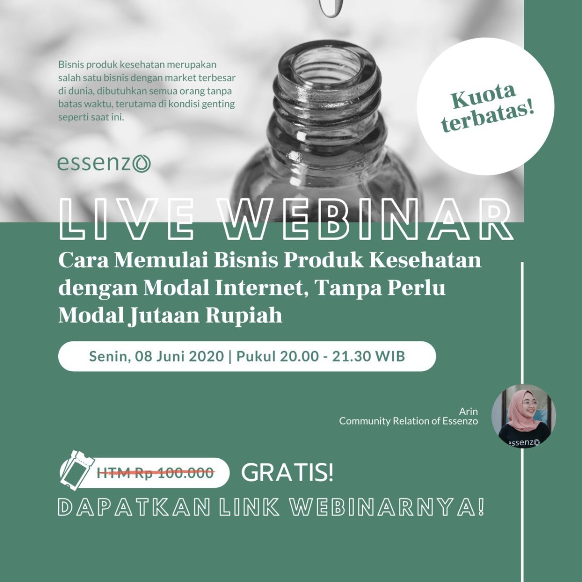 Jadwal Live Webinar Essenzo Senin 8 Juni&nbsp;2020
